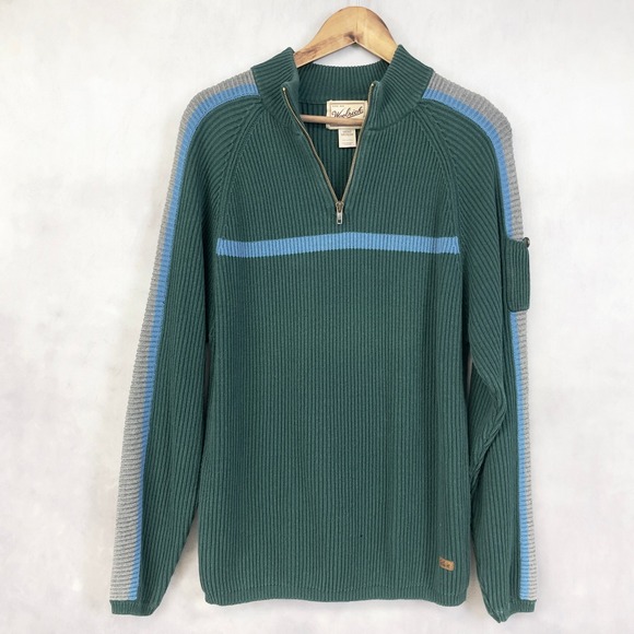 VTG 90s Woolrich Mens Sweater Medium 1/4 Zip Rib Knit Outdoor Dad Rugged Retro - Picture 1 of 11